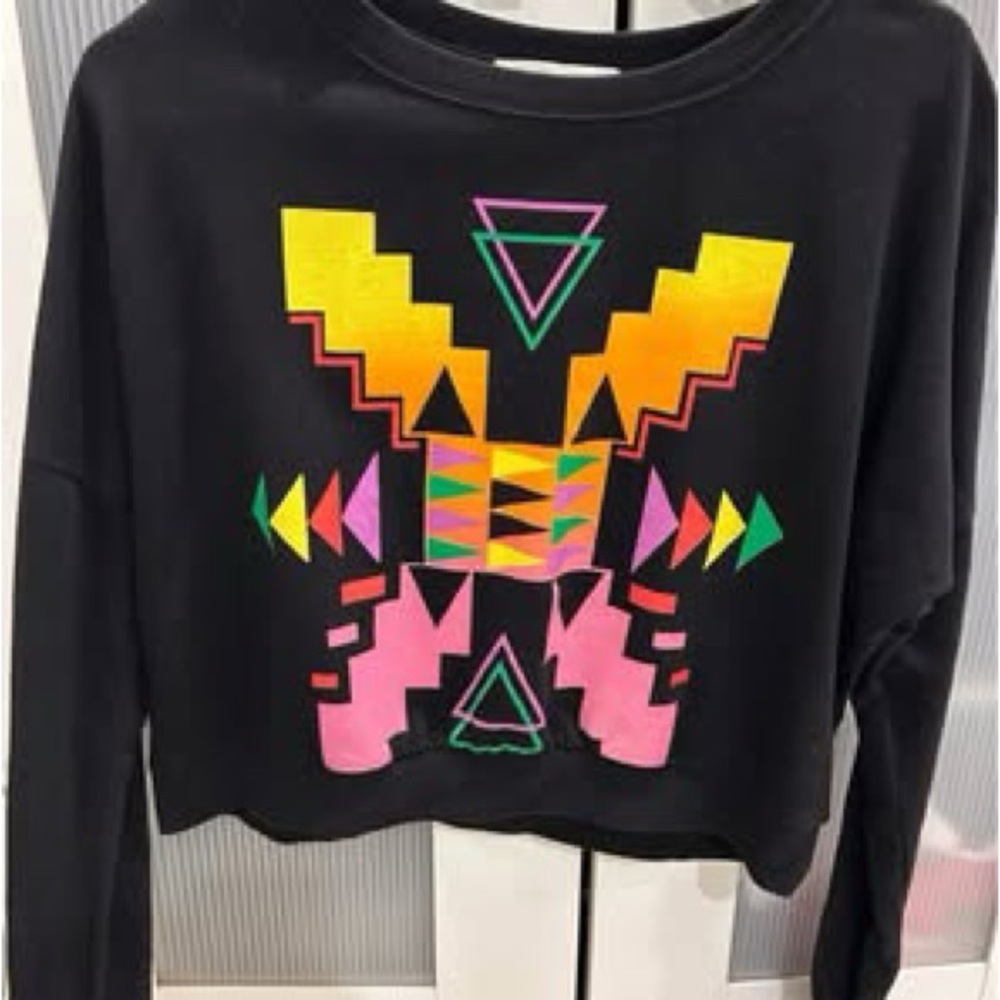 Forever 21 Black Top with Pink and Green Design